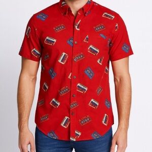 Five Points NYC Men’s Shirt Slim Fit Cassette Red Cotton Spandex Stretchy red XL